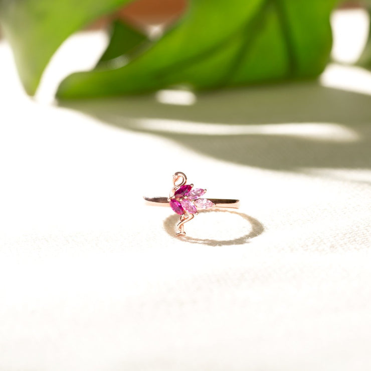 Our Flock Rocks Rose Gold Flamingo Ring