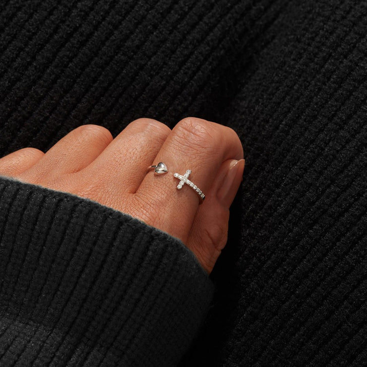 To My Daughter Pray On It Cross & Heart Ring S925