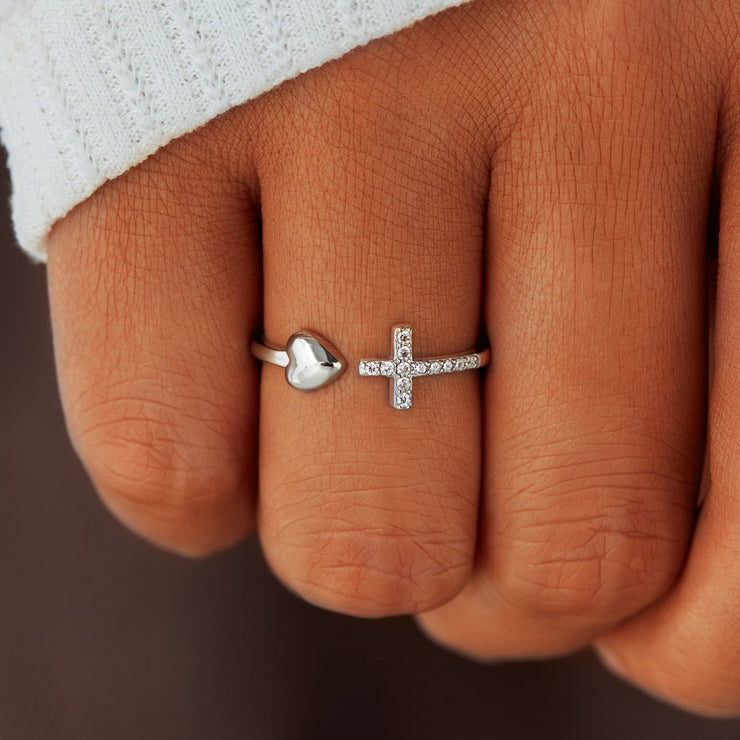 To My Daughter Pray Through It Cross & Heart Ring