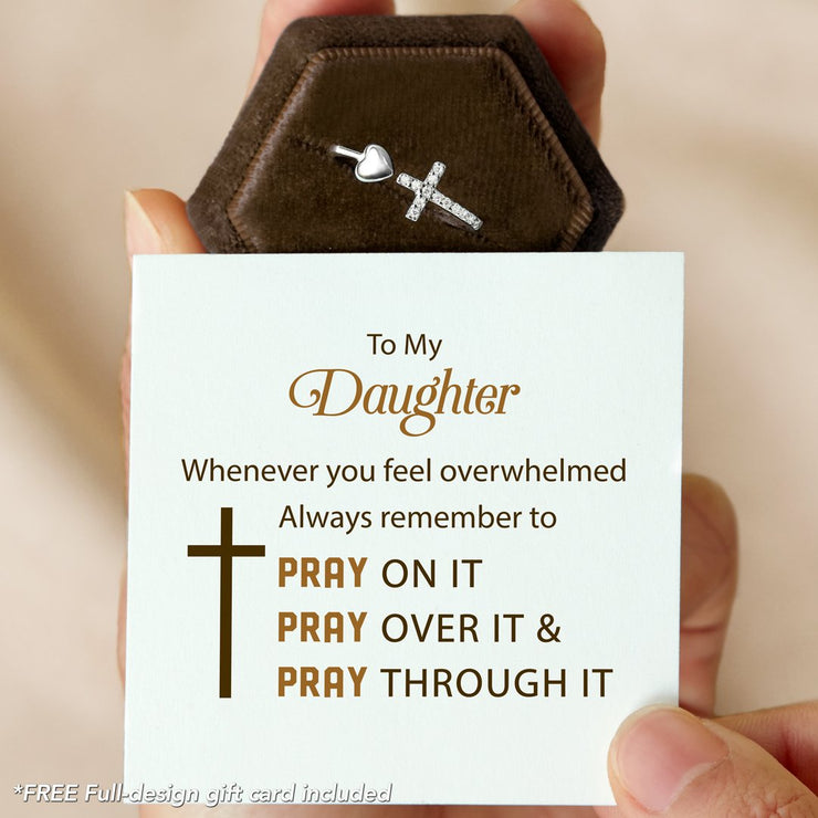 To My Daughter Pray Through It Cross & Heart Ring